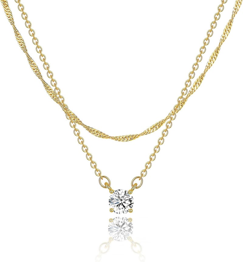 Tewiky Dainty 14k Gold Plated/Silver Cubic Zirconia Necklaces for Women, Simple CZ Jewelry Necklaces Trendy Gifts - Image 1